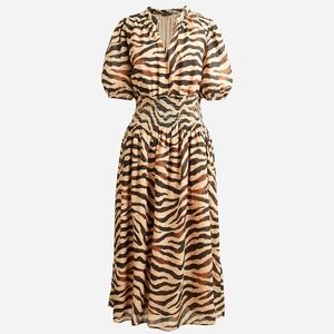 {J. Crew} NWT Smocked-waist Cotton Voile Dress in Zebra Stripe - SIZE XS